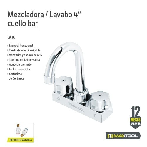 Mezcladora para lavabo 4" cuello bar maneral tipo 4 puntas, ABS y cuerpo laton Maxtool - FERRETERÍA WITZI