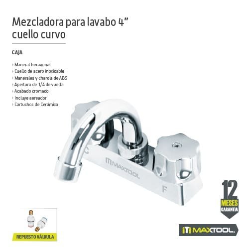 Mezcladora para lavabo 4" cuello curvo maneral tipo 4 puntas, ABS y cuerpo laton Maxtool - FERRETERÍA WITZI