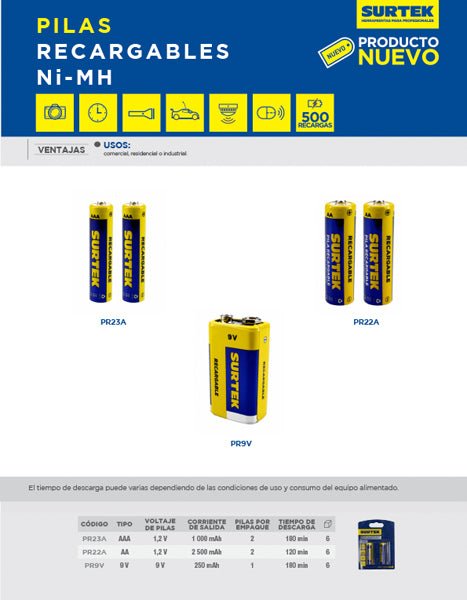 Pila recargable Surtek 2 piezas Surtek - FERRETERÍA WITZI