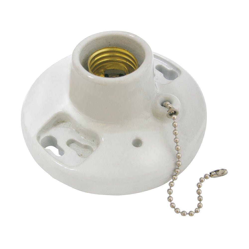 Portalámpara sencilla redonda de porcelana con cadena para techo 4.5" Surtek - FERRETERÍA WITZI