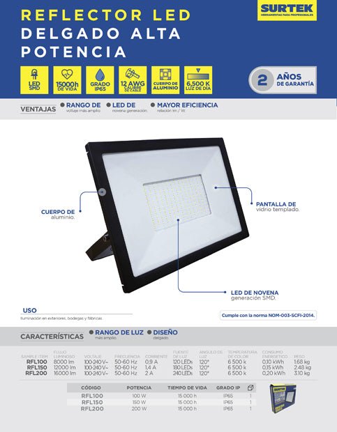 Reflector de LED SMD delgado, Surtek - FERRETERÍA WITZI