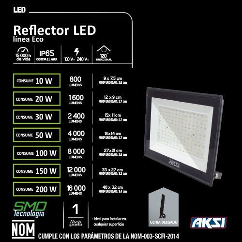 Reflector LED SMD 15000 HRS VIDA - luz blanca 6500K, Aksi - FERRETERÍA WITZI