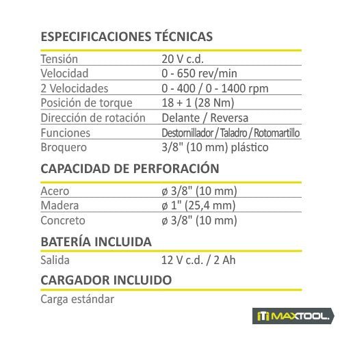 Rotomartillo inalámbrico compacto de 3/8"" / 12V - 2 Ah MX Maxtool - FERRETERÍA WITZI