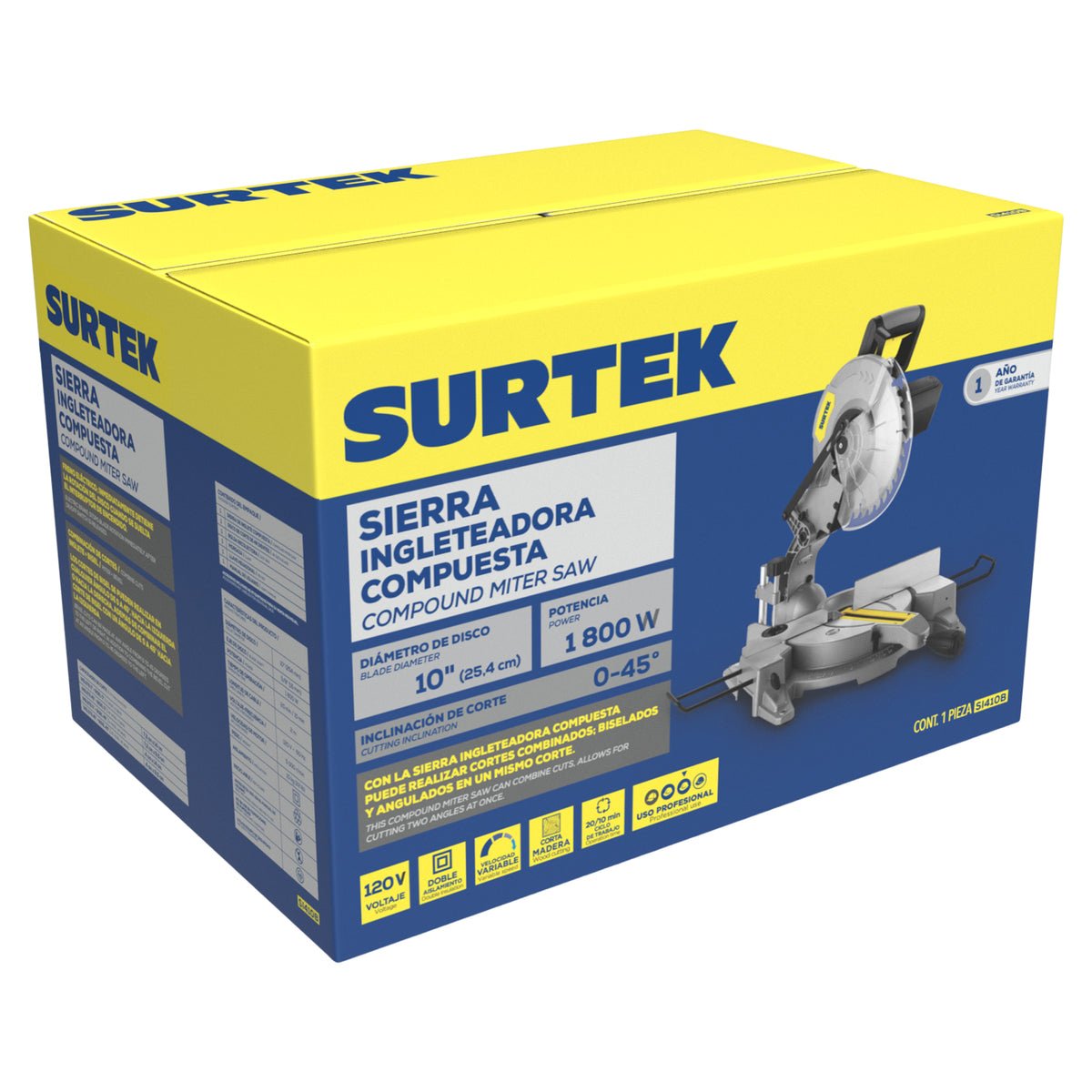 Sierra de inglete compuesta 10" 1800 W Surtek - FERRETERÍA WITZI