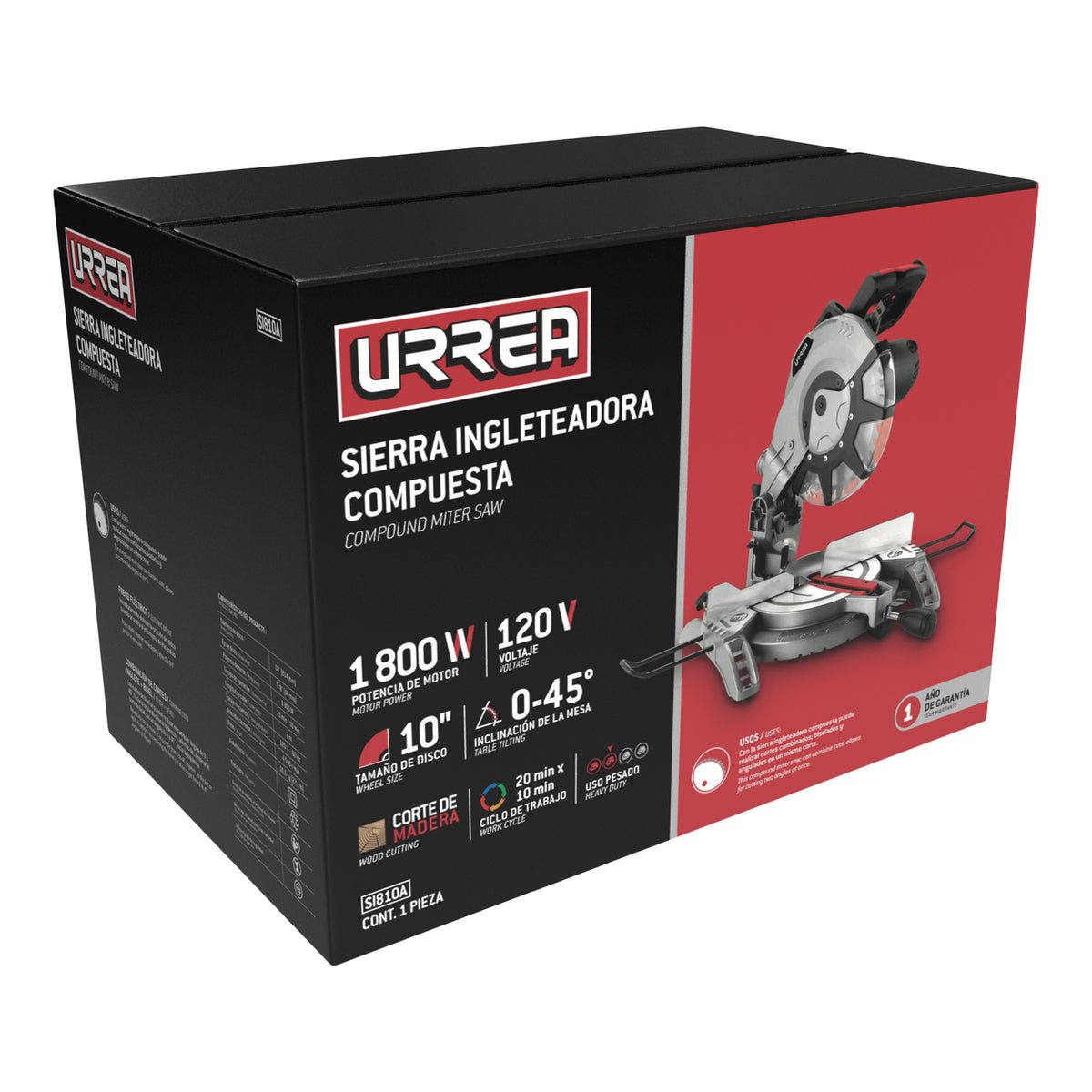 Sierra de inglete compuesta 10" 1800 W Urrea - FERRETERÍA WITZI