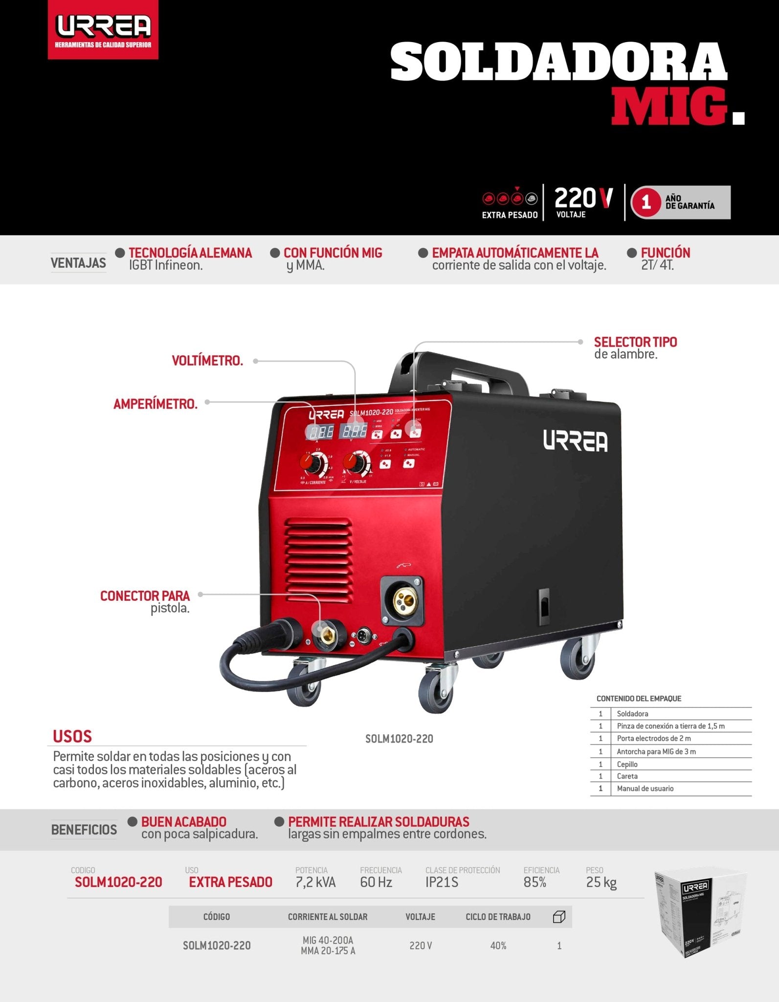 Soldadora microalambre 200 A 220 V Urrea - FERRETERÍA WITZI