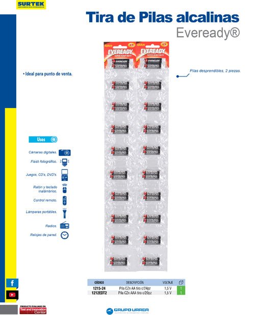 Tira de pilas alcalinas Eveready®, 24 piezas Surtek - FERRETERÍA WITZI