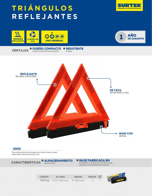 Triangulo reflejante 10" 2 piezas Surtek - FERRETERÍA WITZI