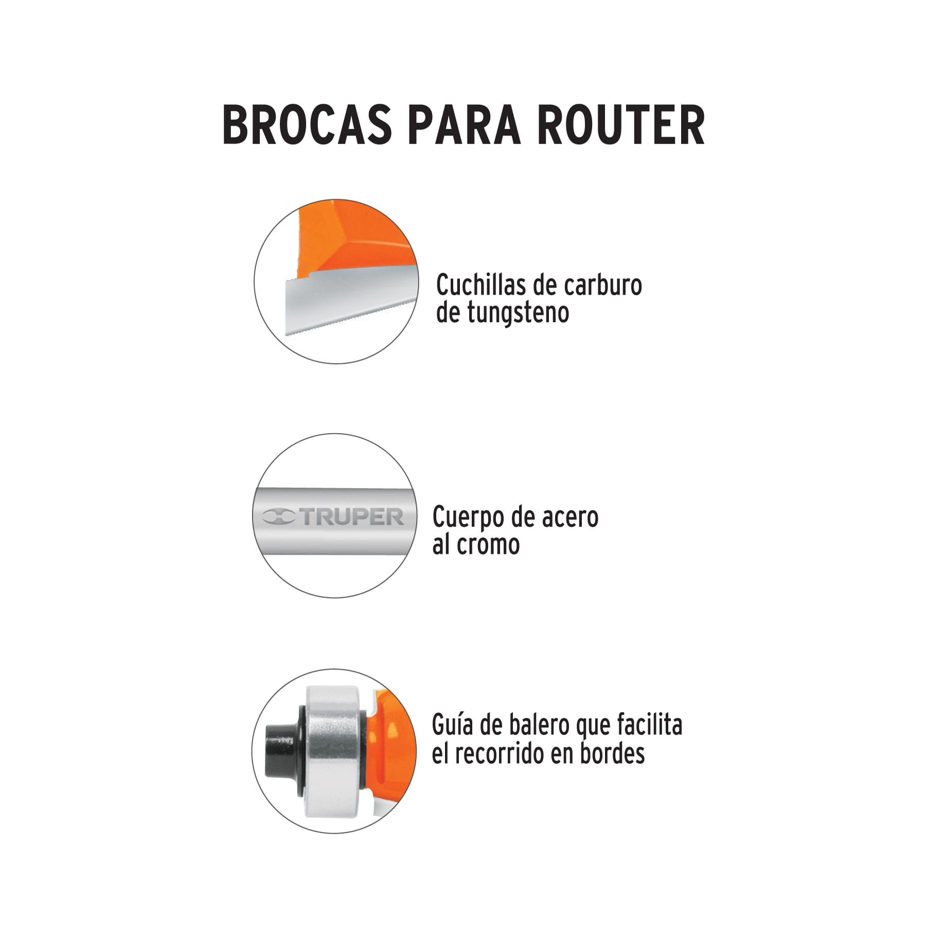 Broca Para Router, Media Caña, 1/2", Con Balero