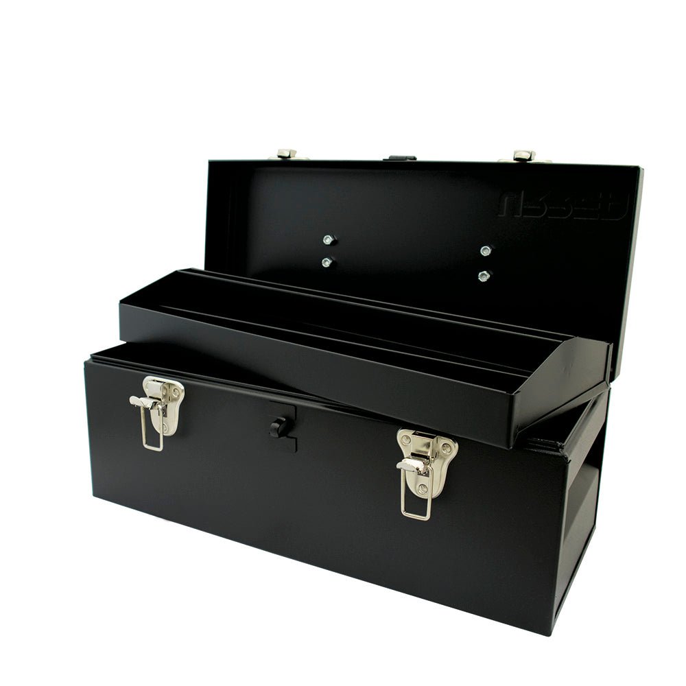 Caja portaherramientas metálica negra 24" x 9" x 9" Urrea. - FERRETERÍA WITZI