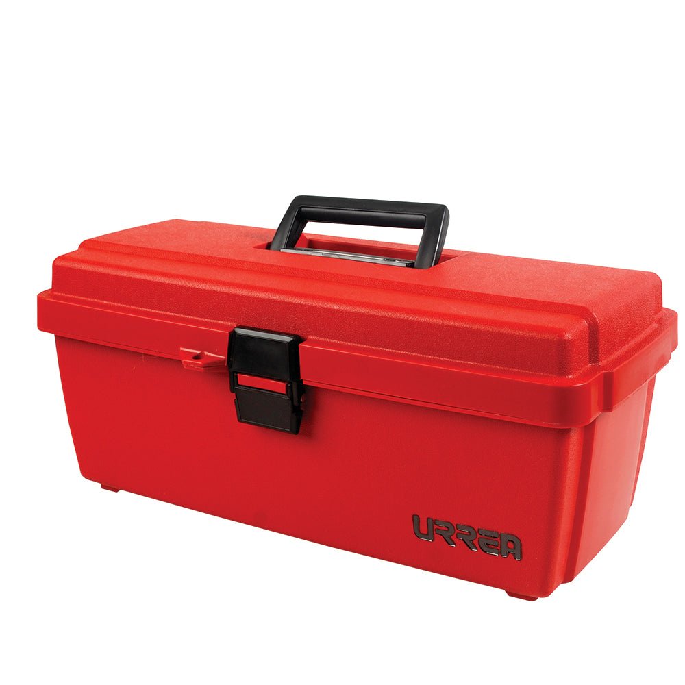 Caja portaherramientas plástica con broche plástico roja 14" x 7" x 5" Urrea - FERRETERÍA WITZI