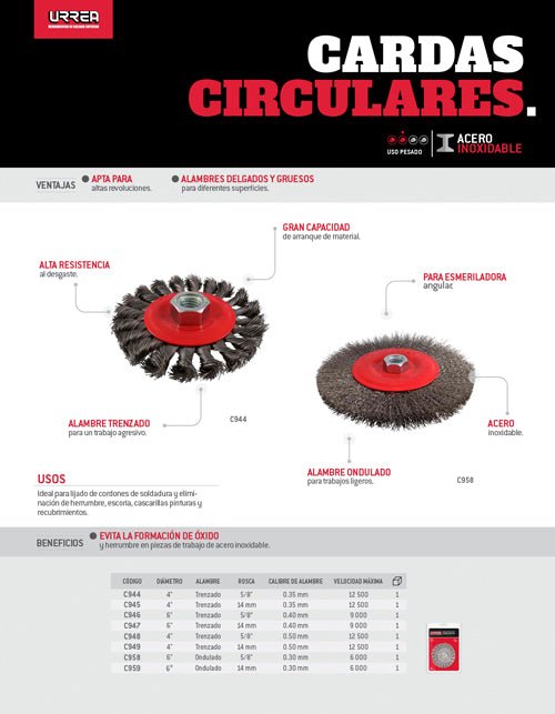 Carda circular alambre de acero inoxidable Urrea - FERRETERÍA WITZI