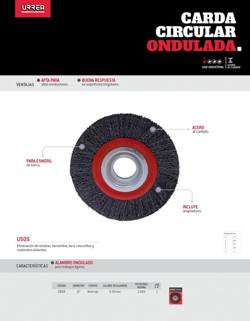 Carda circular trenzada alambre con rosca Urrea - FERRETERÍA WITZI