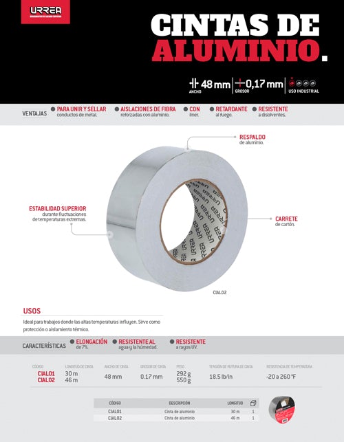 Cinta de aluminio Urrea - FERRETERÍA WITZI