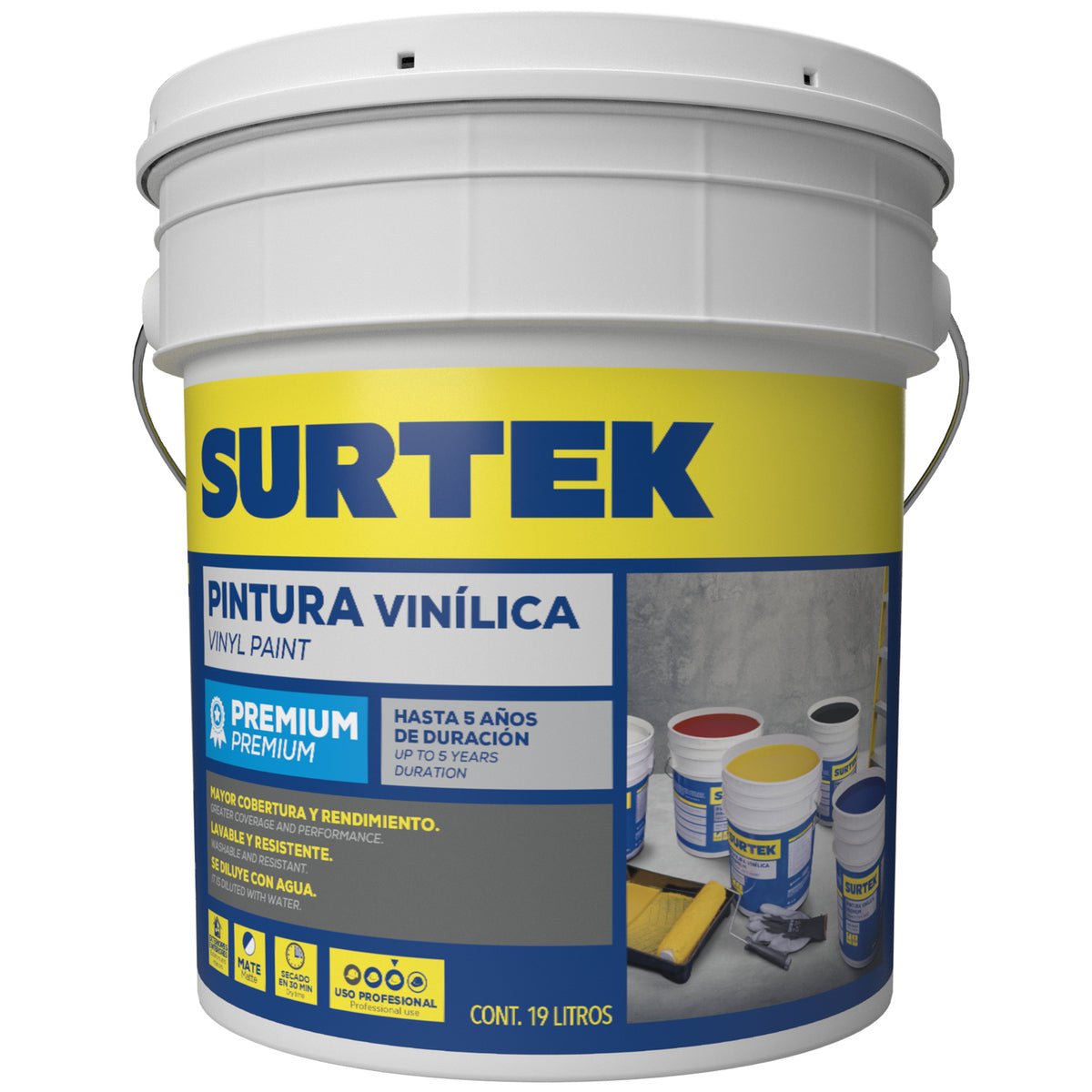 Cubeta de pintura vinílica premium 19 Lt Surtek - FERRETERÍA WITZI