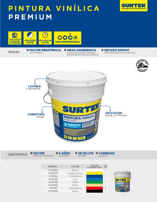 Cubeta de pintura vinílica premium 19 Lt Surtek - FERRETERÍA WITZI