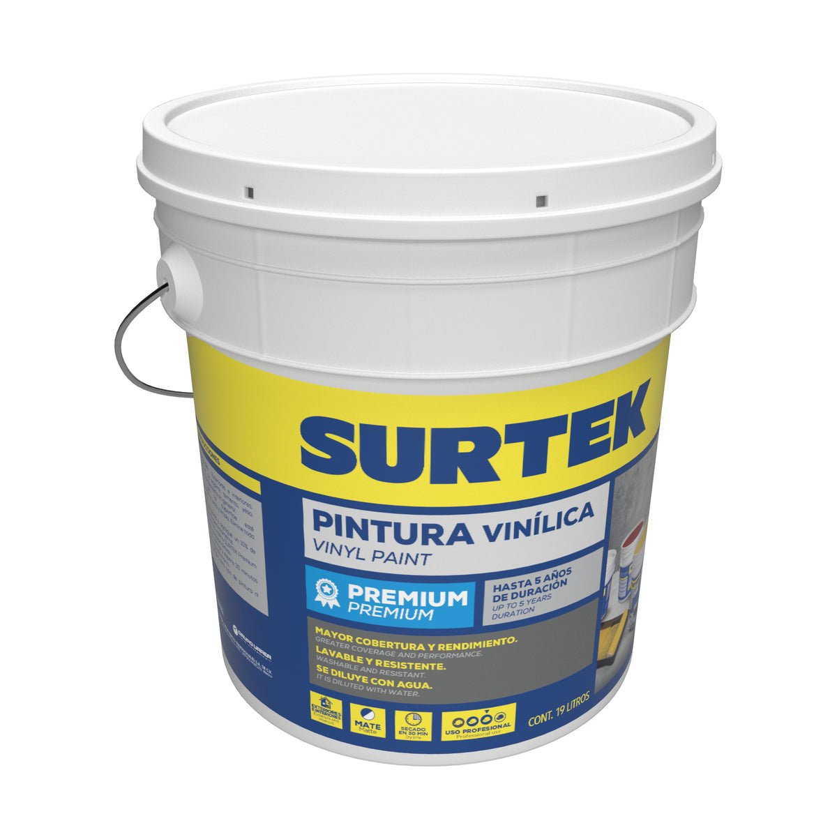 Cubeta de pintura vinílica premium 19 Lt Surtek - FERRETERÍA WITZI