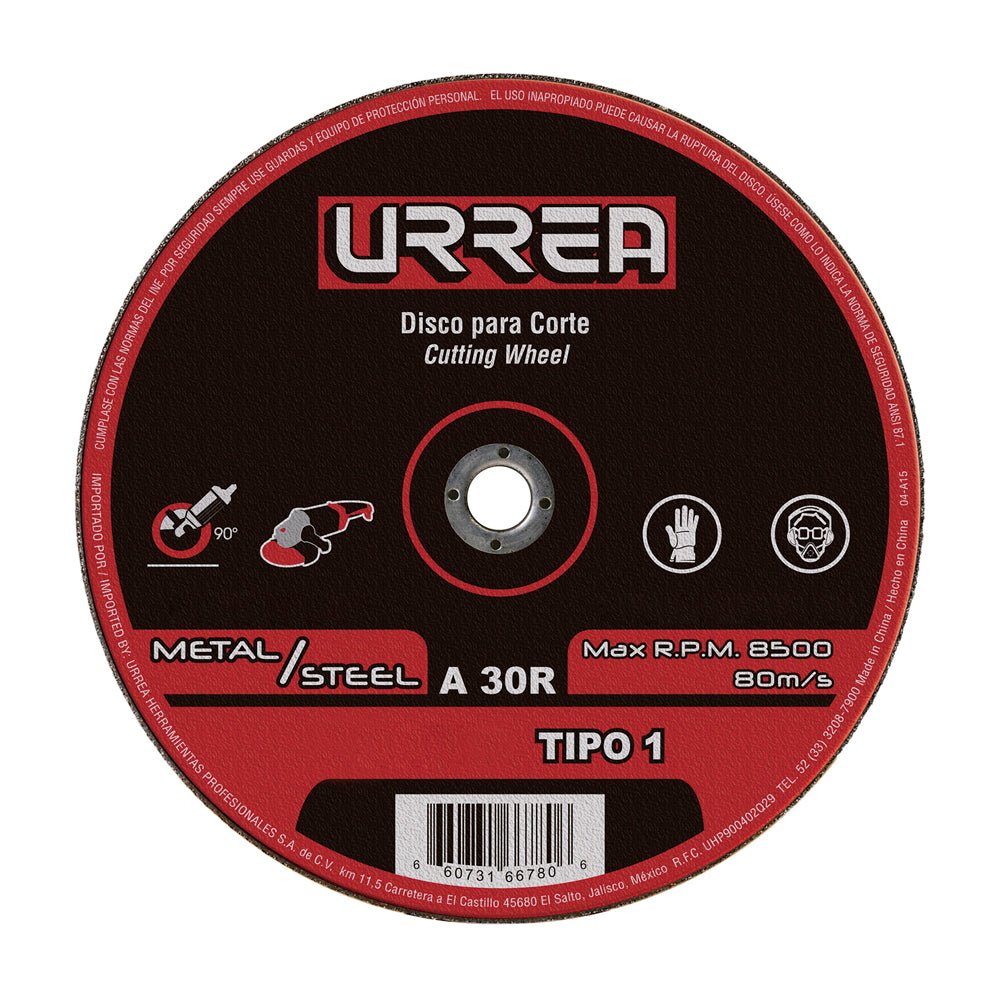 Disco abrasivo de 4-1/2", 4000 rpm- 13 300 rpm tipo: 1 Urrea. - FERRETERÍA WITZI