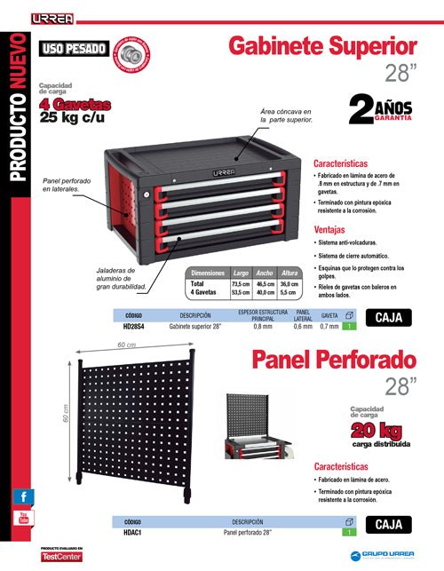 Gabinete superior 4 gavetas 28" serie HD Urrea - FERRETERÍA WITZI