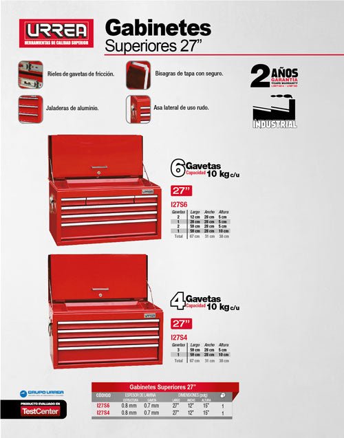 Gabinete superior 6 gavetas 27" serie I Urrea - FERRETERÍA WITZI