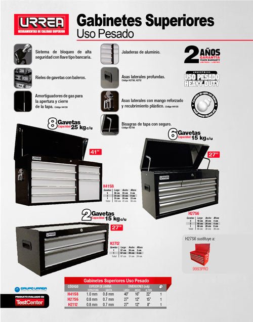 Gabinete superior 8 gavetas 41" serie H Urrea - FERRETERÍA WITZI