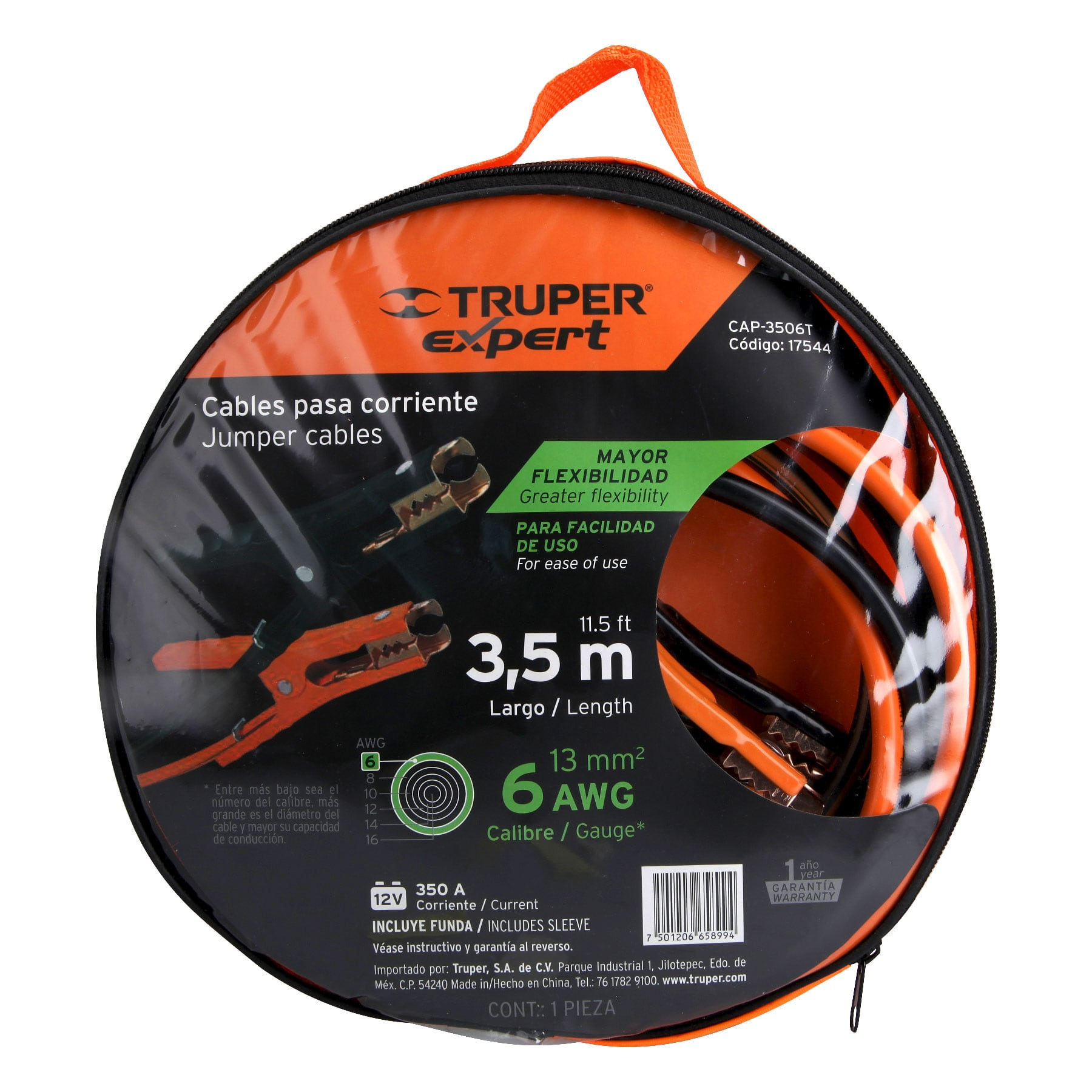 Cables pasa corriente, 3.5 m, calibre 6 AWG