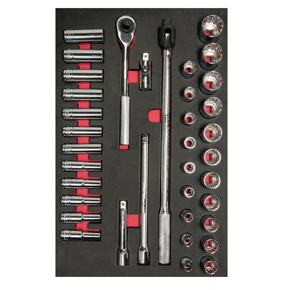 Juego dados y acc 1/2" Metricos Cortos & Largos 37 pzs Urrea. - FERRETERÍA WITZI