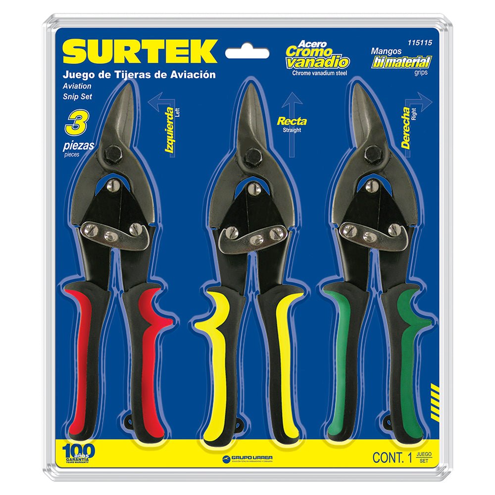 Juego de 3 tijeras tipo aviación Surtek. - FERRETERÍA WITZI