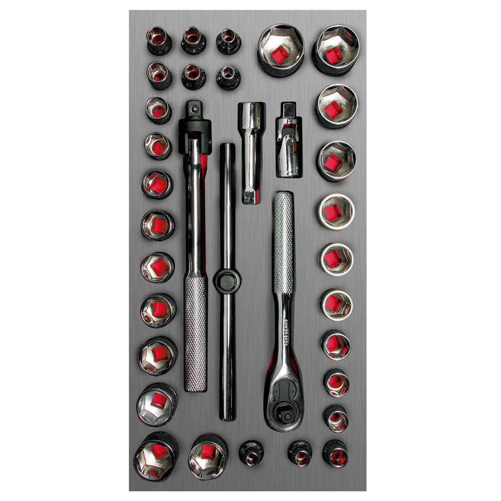 Juego de dados cortos y accesorios cuadro de 3/8" combinados, 34 piezas Urrea - FERRETERÍA WITZI