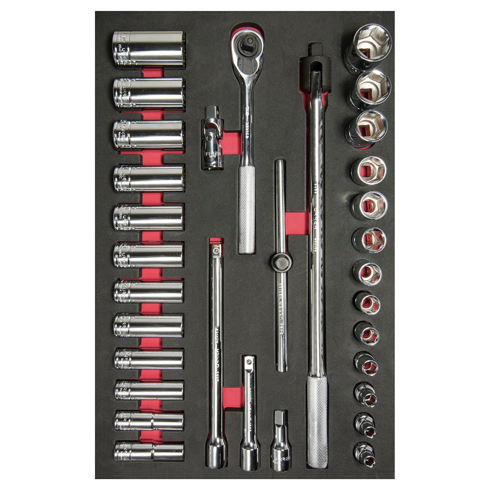 Juego de dados cortos y largos y accesorios cuadro de 1/2" en pulgadas, 32 piezas Urrea - FERRETERÍA WITZI