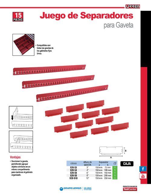 Juego de separadores de gavetaserie X Urrea - FERRETERÍA WITZI