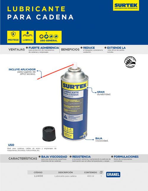 Lubricante para cadena 400 ml Surtek - FERRETERÍA WITZI