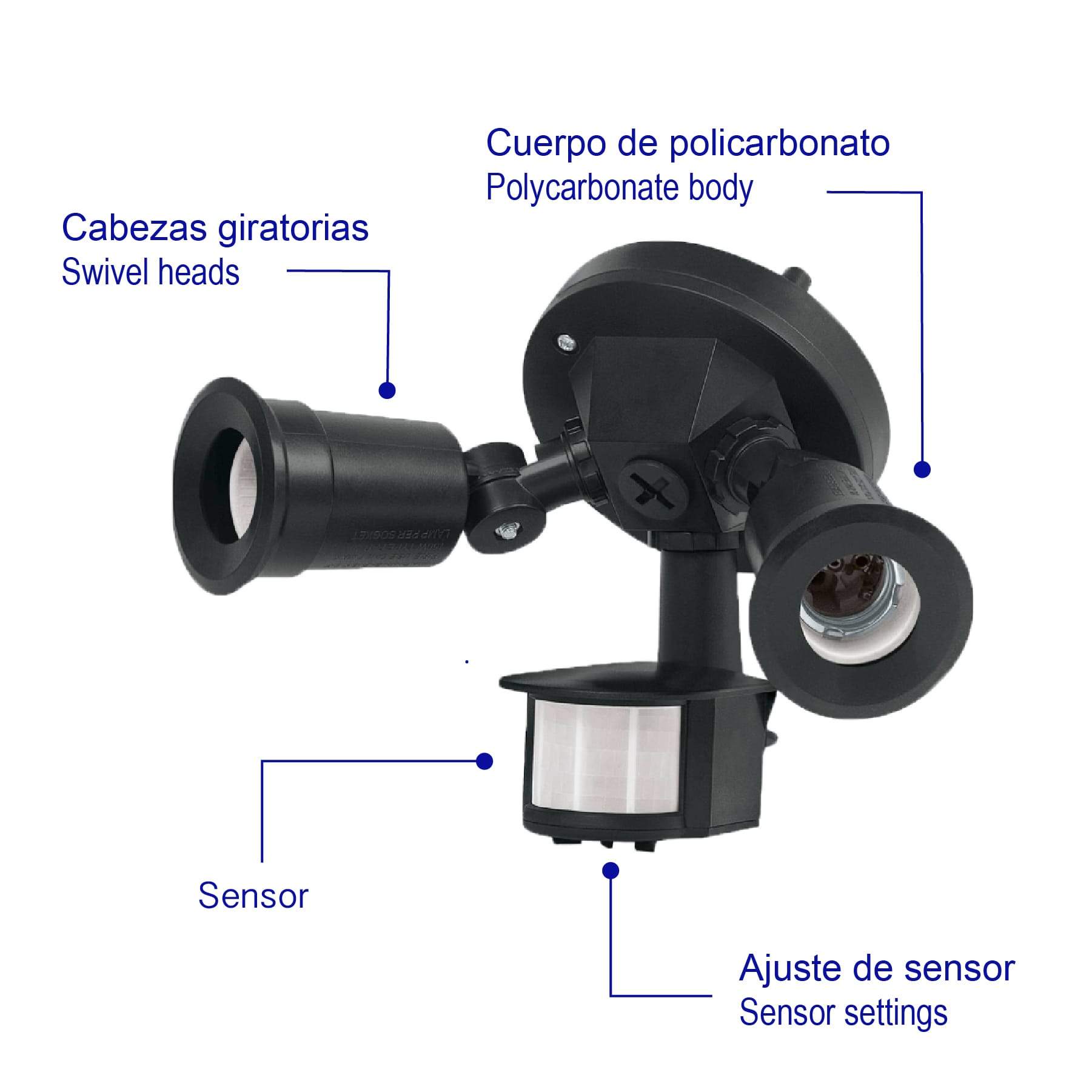 Luminario Arbotante Negro Con Sensor De Movimiento, 2XE26, Max. 300 W, Volteck - FERRETERÍA WITZI