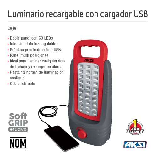 Luminario recargable con cargador USB Aksi - FERRETERÍA WITZI