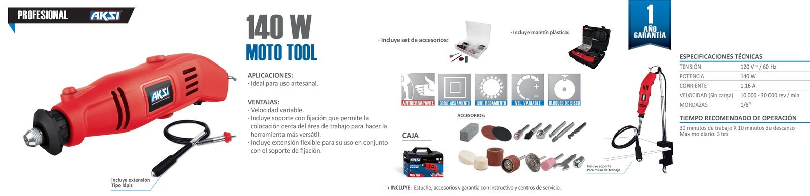 MOTO TOOL 140W C/ACCESORIOS PRO AKSI - FERRETERÍA WITZI