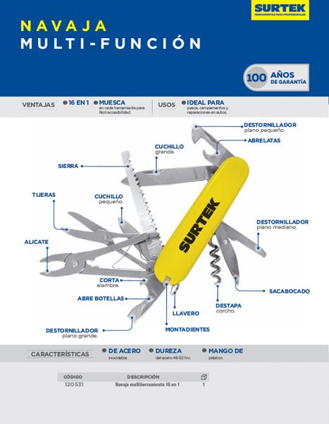 Navaja multifunción 16 en 1 Surtek - FERRETERÍA WITZI