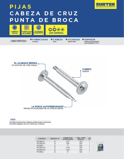 Pija cabeza de cruz con punta de broca, Surtek. - FERRETERÍA WITZI