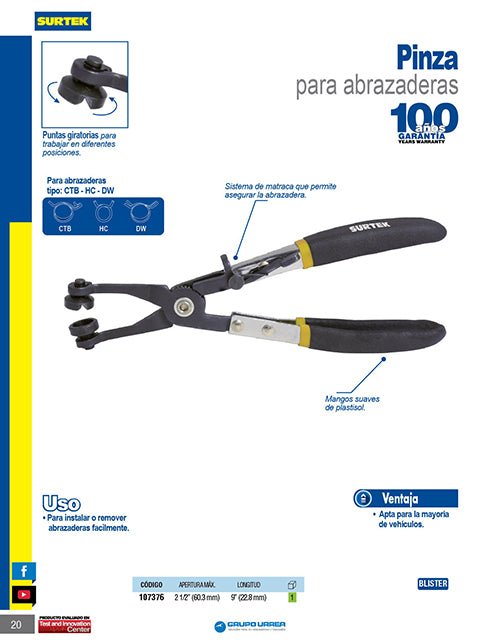 Pinza para abrazaderas 2-1/2" Surtek - FERRETERÍA WITZI