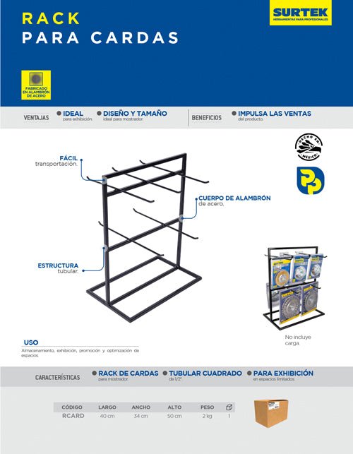 Rack exhibidor de mostrador para cardas, 40 x 34 x 50 cm Surtek - FERRETERÍA WITZI