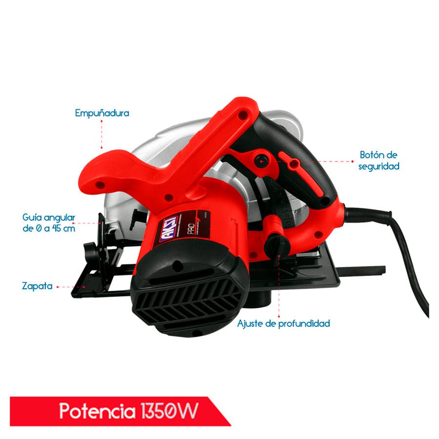 Sierra circular 1350W de 7" - PRO, Aksi - FERRETERÍA WITZI